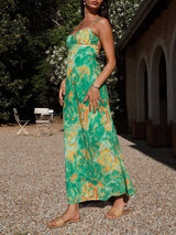 Square Neck Printed Green Maxi Dress