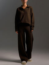 V Neck Solid Knitted Sweater Set