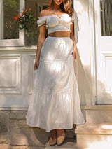 White Lace Up Top & Long Skirt Set