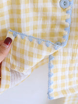 Cotton Shell Embroidery Trim Plaid Pajama Set