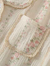 Lace Trim Floral Short Sleeve Pajamas