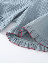 Ruffle Trim Cotton Pajama Set