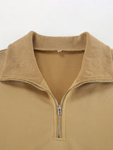 Solid Color Drop Shoulder Stand Collar Sweatshirt