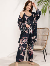 3Pcs Print Camisole Top Cardigan Pajama