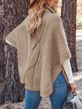 Turtleneck Cable Knit Shawl Sweater