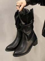 Low Heel Pointed Mid Calf Boots