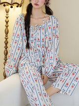 Floral Stripe Cotton Pajama Set