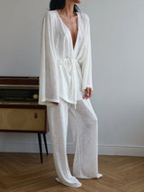 Loose Tie Waist Homewear Pants Set
