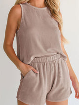 Round Neck Sleeveless Top and Shorts Set