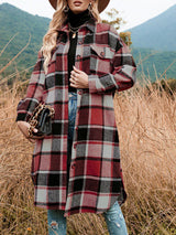 Wool Blend Plaid Midi Overshirt