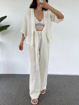 2Pcs Cropped Sleeve Tie Up Lounge Set