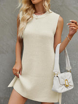 Casual Crew Neck Knit Mini Dress