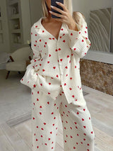 Heart Printed Long Sleeve Lounge Set