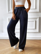 Loose Ribbed Drawstring Long Pants