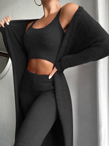 Knit 3Pcs Plush Crop Top Lounge Set