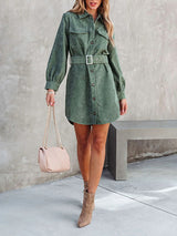 Corduroy Belt Button Down Mini Dress