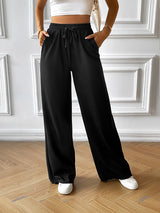 Loose Ribbed Drawstring Long Pants