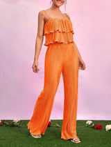 Pleated Camisole Top Long Pants Set