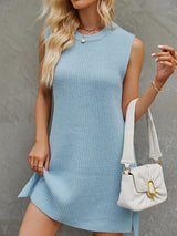 Casual Crew Neck Knit Mini Dress