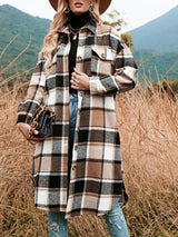 Wool Blend Plaid Midi Overshirt