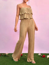 Pleated Camisole Top Long Pants Set