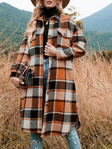 Wool Blend Plaid Midi Overshirt