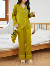 Satin Solid Color Shirt Pajama Set