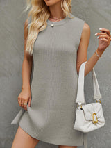 Casual Crew Neck Knit Mini Dress