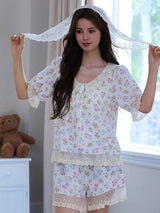 Padded Floral Short Sleeve Pajama Set