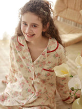 Rose Print Long Sleeve Cotton Pajama Set