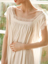 Solid Lace Stitching Lounge Nightdress