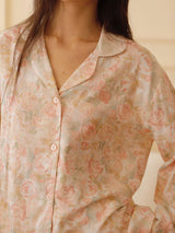 Kafiloe Floral Print Lace Trim Long Sleeve Pajama Set