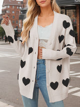 Open Front Heart Pattern Long Cardigan