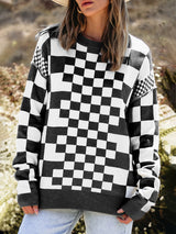 Checkered Drop Shoulder Sweater