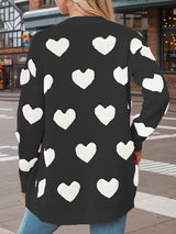 Open Front Heart Pattern Long Cardigan