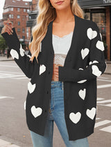 Open Front Heart Pattern Long Cardigan