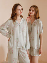 Kafiloe Green Hydrangea Print Pajama Set