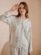 Kafiloe Green Hydrangea Print Pajama Set
