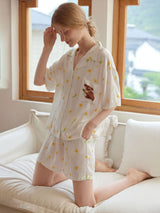 Short Sleeve Koala Pocket Printed Pajamas Set