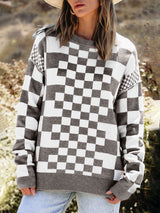 Checkered Drop Shoulder Sweater