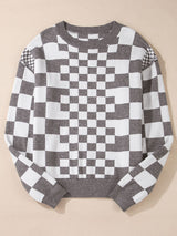 Checkered Drop Shoulder Sweater