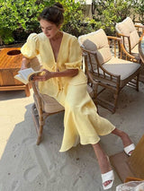 Lace-up Shirt and Maxi Skirt Two Piece Set