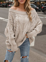 Off Shoulder Hollow Knit Sweater