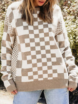 Checkered Drop Shoulder Sweater