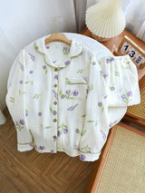 Tulip Printed Long Sleeve Cotton Pajamas