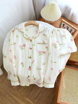 Tulip Printed Long Sleeve Cotton Pajamas