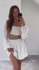 2Pcs Lantern Sleeve Crop Top Skirt Set