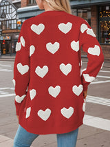 Open Front Heart Pattern Long Cardigan