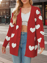 Open Front Heart Pattern Long Cardigan