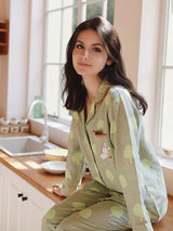 Long Sleeve Green Trees & Rabbit Print Pajama Set